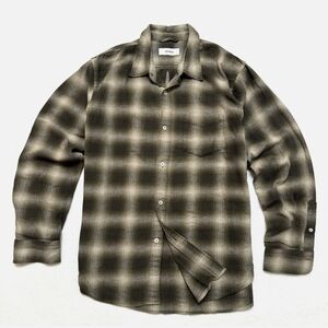 Buck Mason Olive and Charcoal Plaid Button Down Shirt